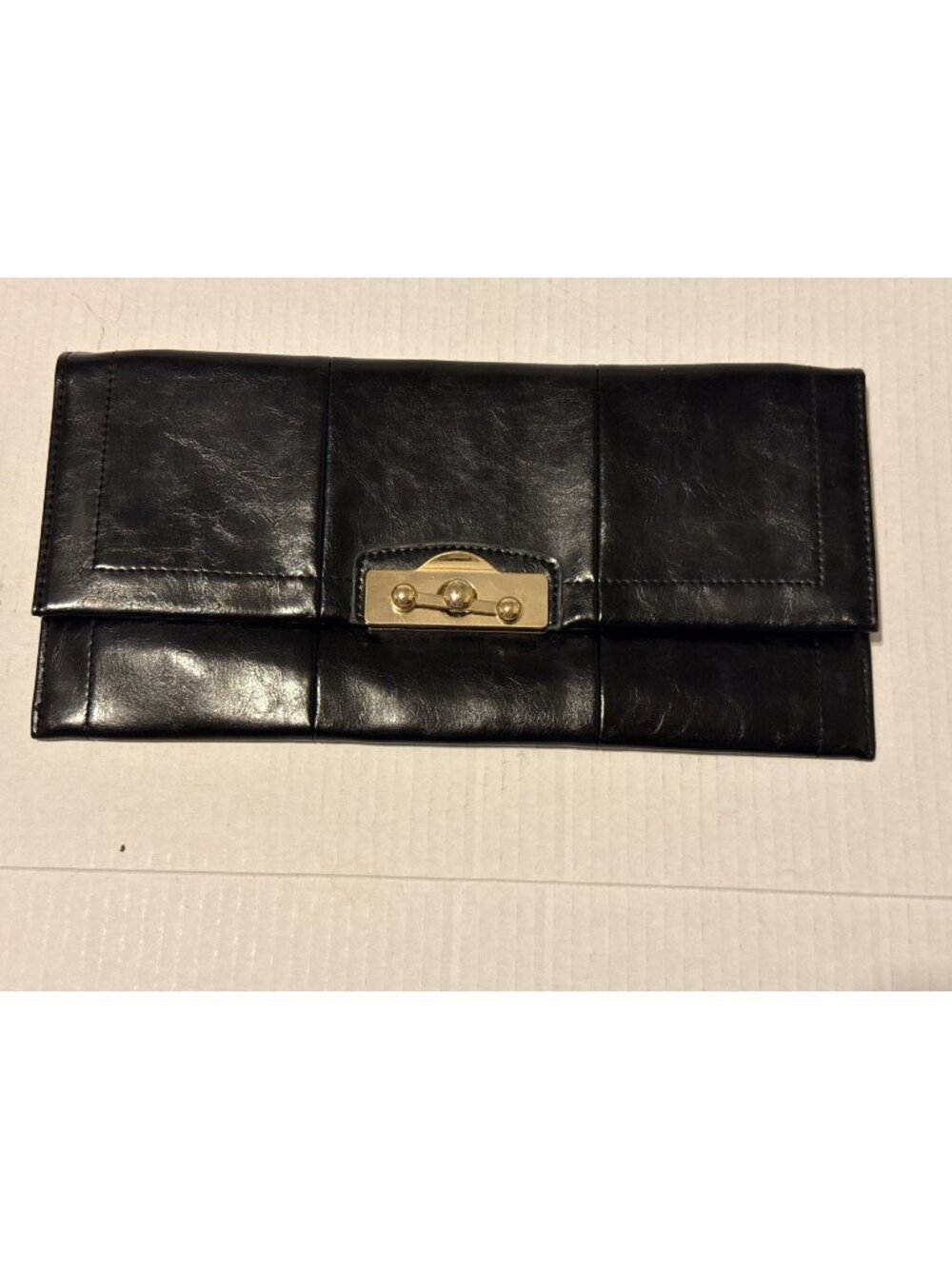 Mistique Black Faux Leather Wristlet Clutch w/ a gold-tone Turn Lock Clasp 12X6